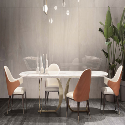 Luxury ceramic stainless steel dining table set | ceramic top dining table